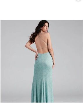 Windsor Sparkling Seafoam Open-Back Maxi Gown